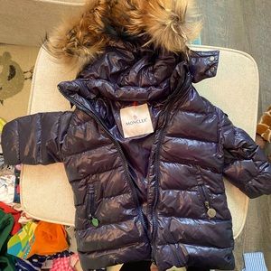 Moncler black down jacket with fur hood